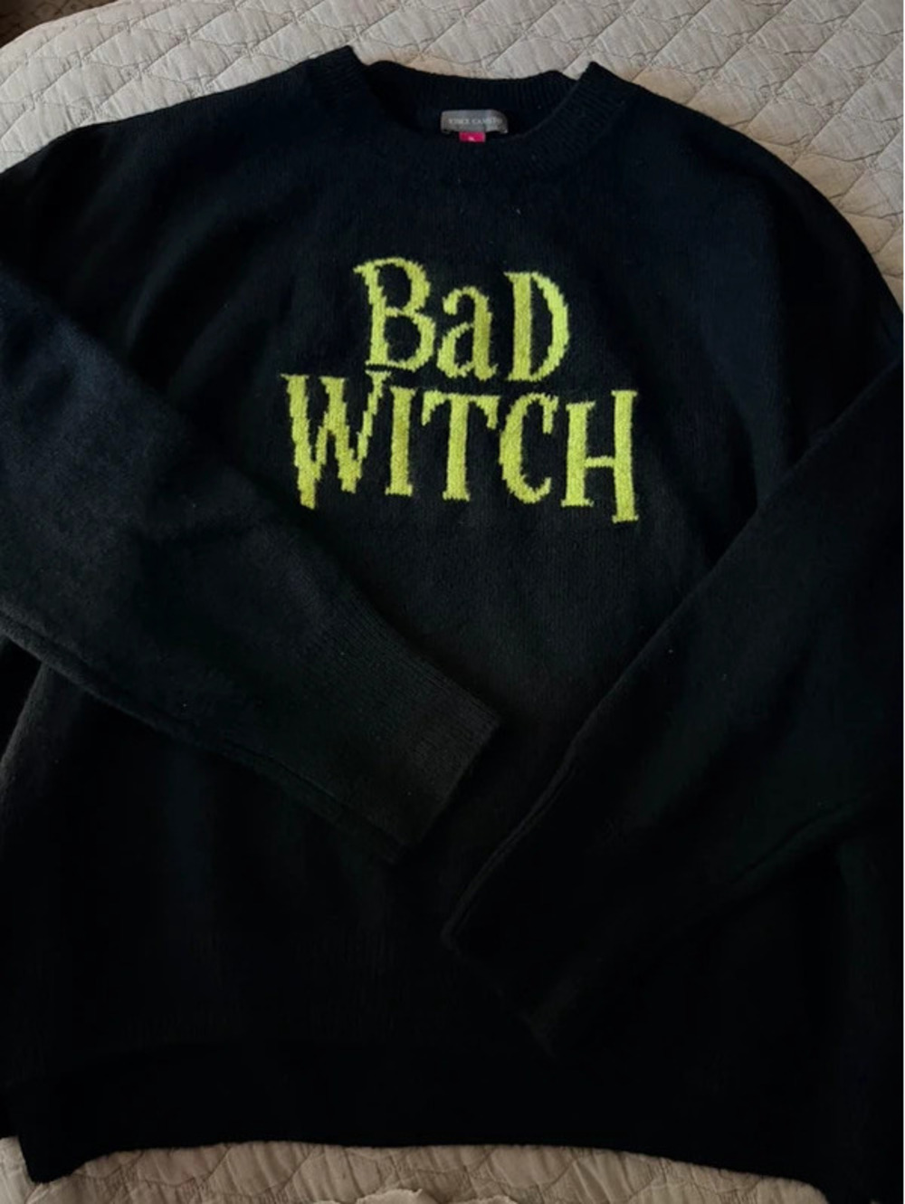 Vince Camuto Women's Long-Sleeve Pullover Halloween Sweater  "Bad Witch" Graphic